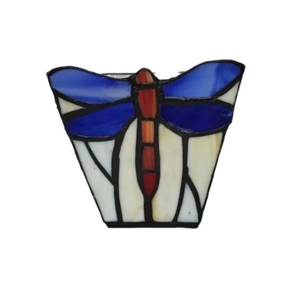 Vintage DRAGONFLY Stained Glass Votive Candle Holder